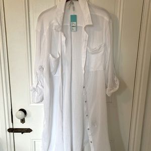 NWT Seafolly White Crinkle Twill Beach Shirt